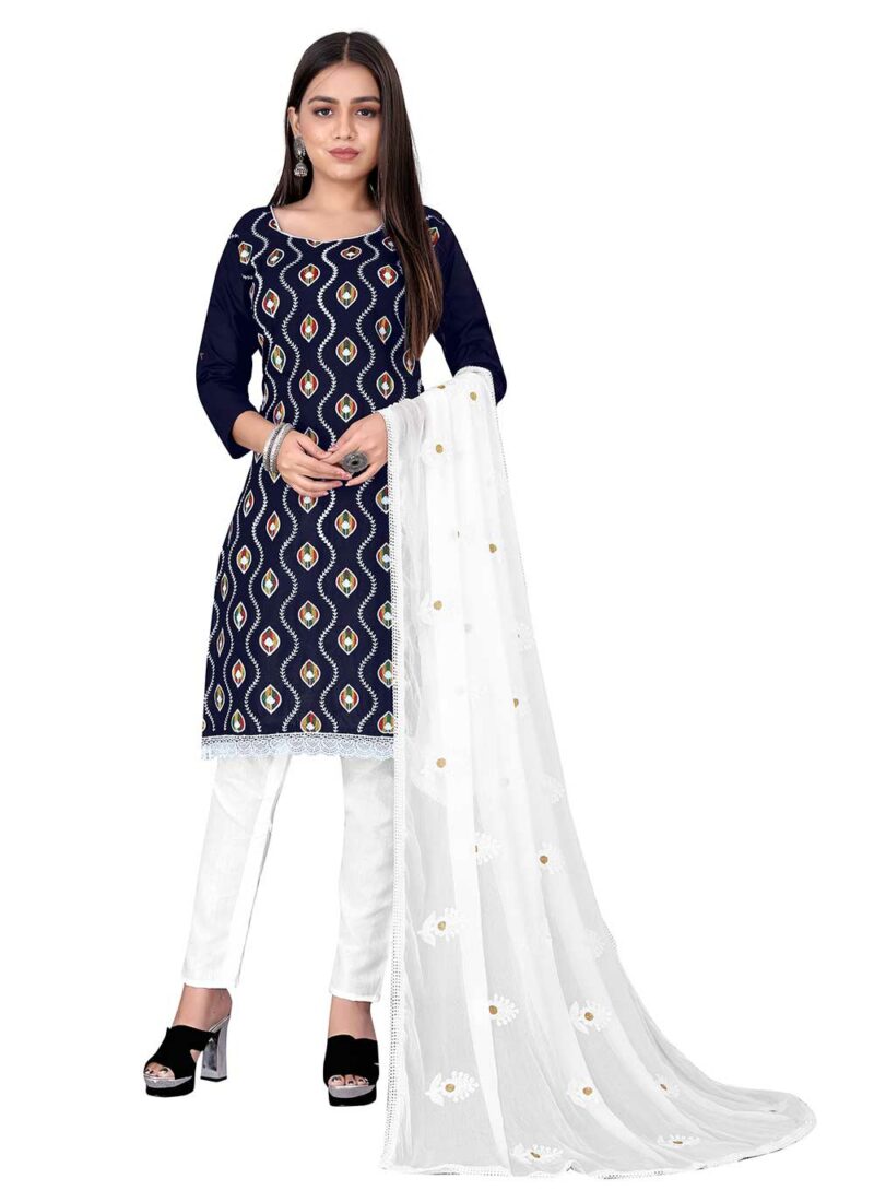 Beautified With Designer Embroidery Work Casual Blue Churidar Suit
