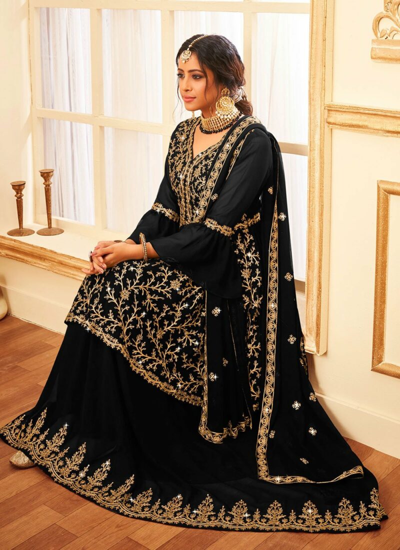 Embroidered Georgette Palazzo Black Salwar Suit