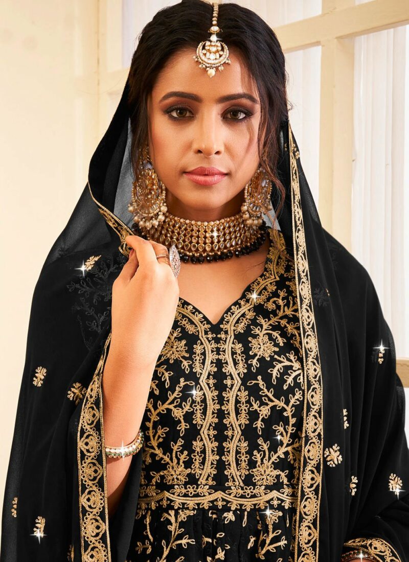 Embroidered Georgette Palazzo Black Salwar Suit