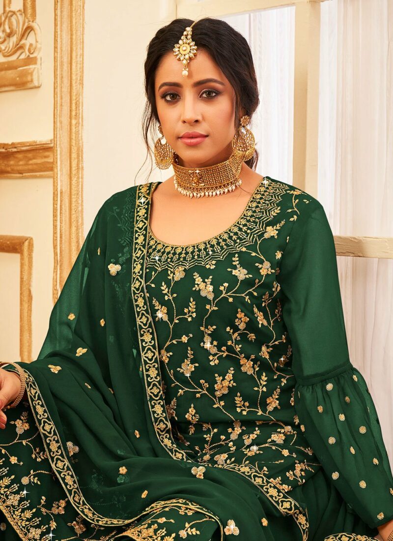 Embroidered Party Trendy Green Salwar Suit