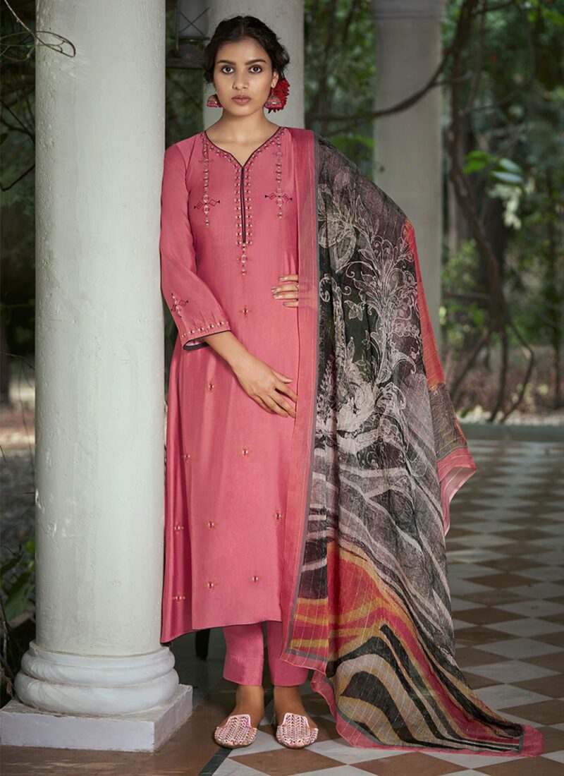 Embroidered Silk Pink Straight Salwar Suit