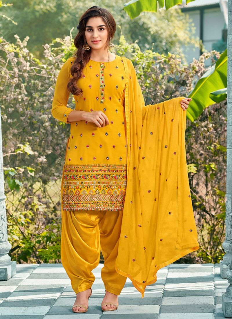 Sareetag Faux Georgette Yellow Trendy Salwar Suit