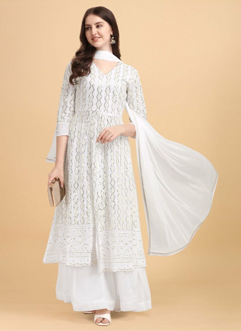 Sequins Off White Faux Georgette Pakistani Salwar Suit
