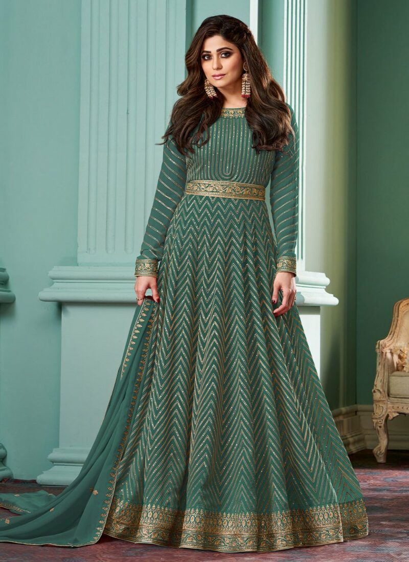 Shamita Shetty Green Wedding Readymade Salwar Suit