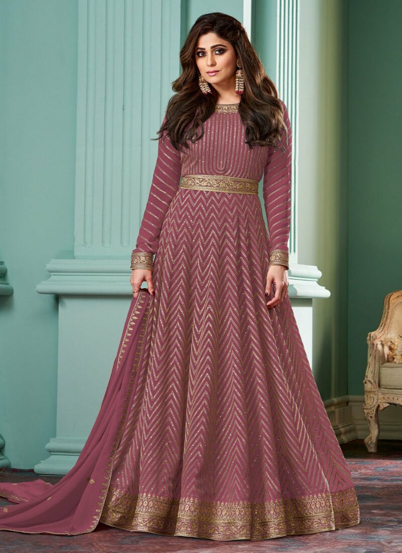 Shamita Shetty Pink Pure Georgette Embroidered Designer Salwar Suit