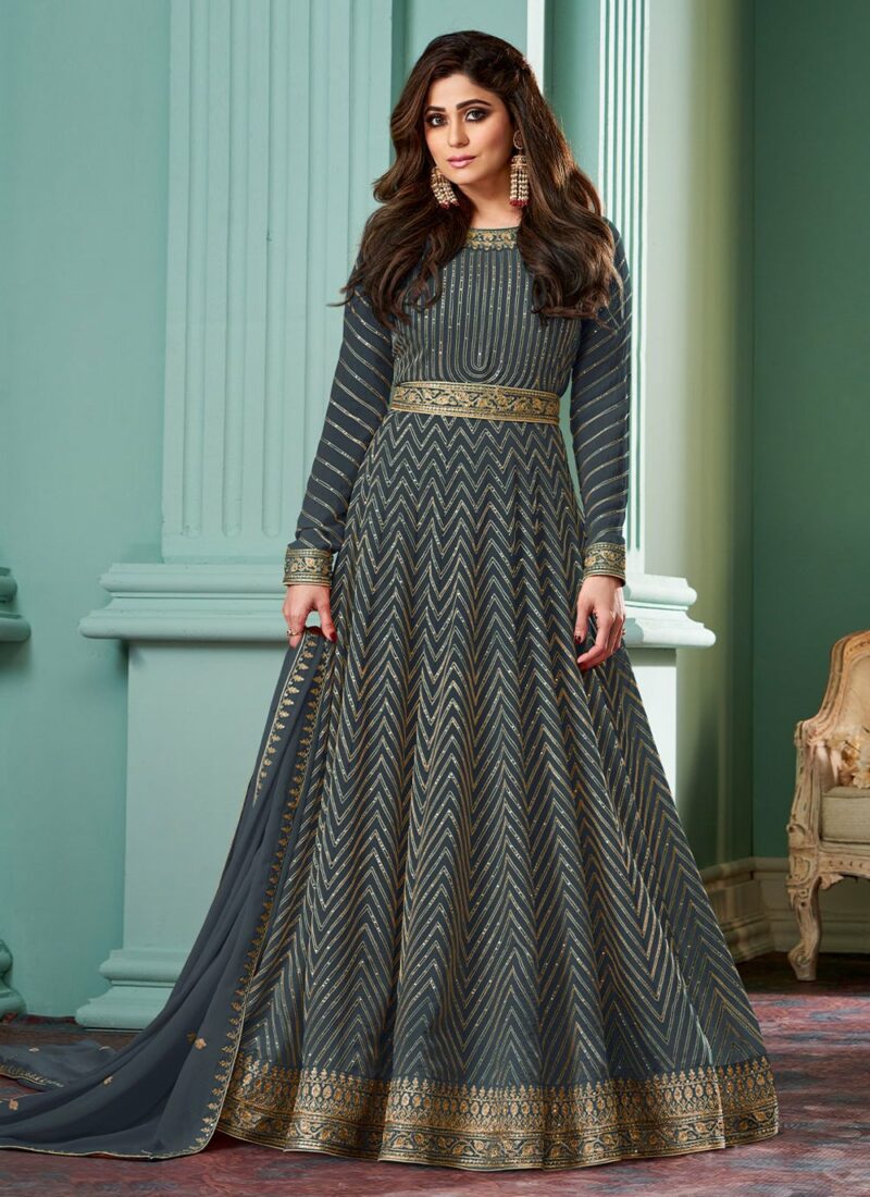 Shamita Shetty Pure Georgette Embroidered Floor Length Designer Salwar Suit