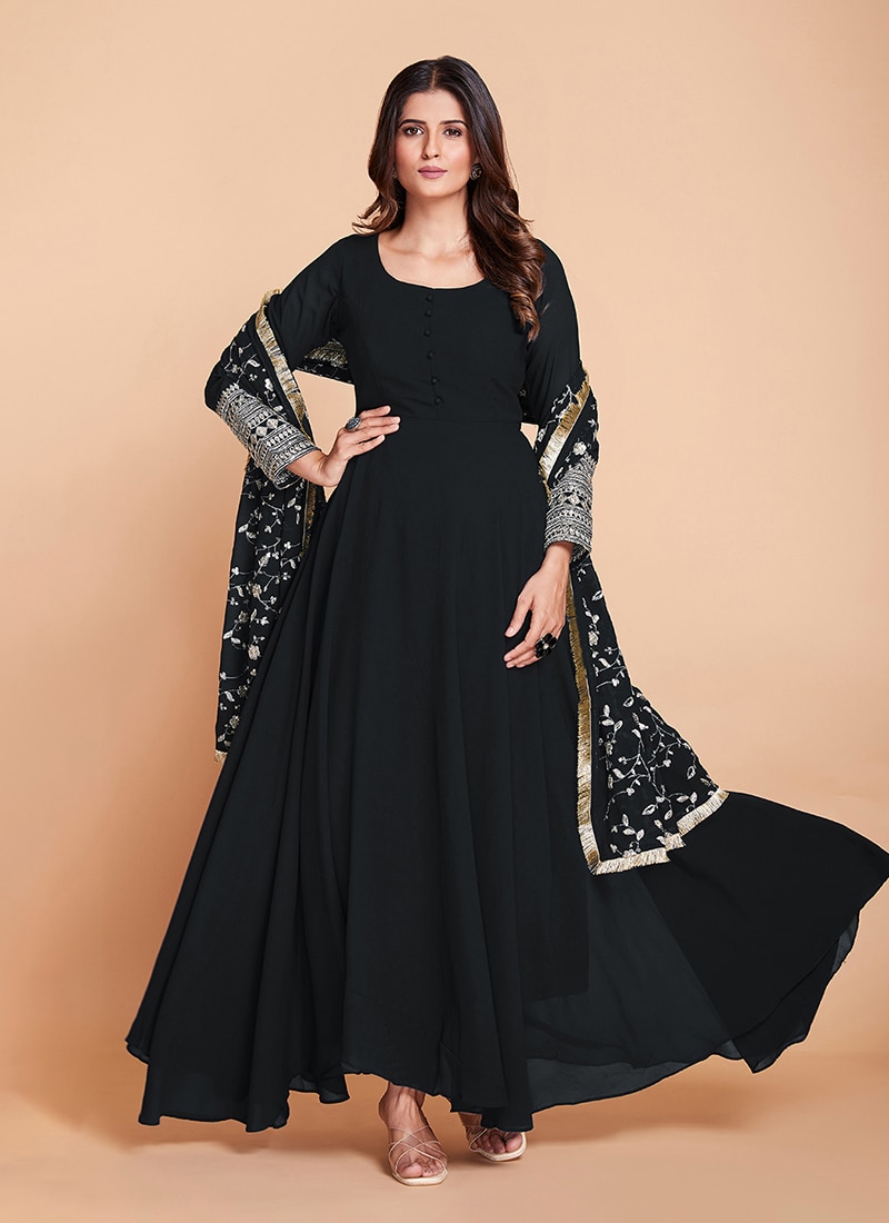 Beautiful Hand Embroidered Net Gown with Off-shoulder and long belly  sleeves. | Indian party wear gowns, Party wear indian dresses, Net gowns