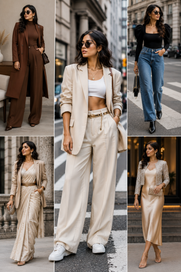 Stylish street and indoor fashion montage